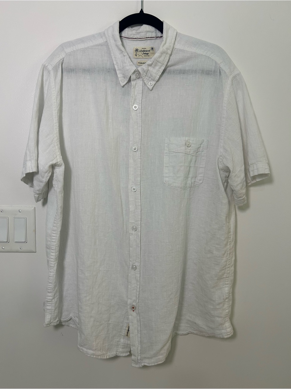Weatherproof Vintage Mens XXL White Linen Button Down Shirt Short Sleeve